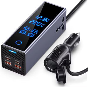 300W Car Power Inverter – Fast Charging Adapter with Dual PD Type-C, QC 3.0 USB & AC Socket