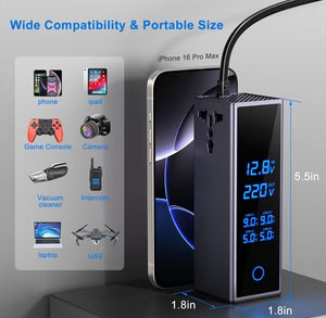 300W Car Power Inverter – Fast Charging Adapter with Dual PD Type-C, QC 3.0 USB & AC Socket